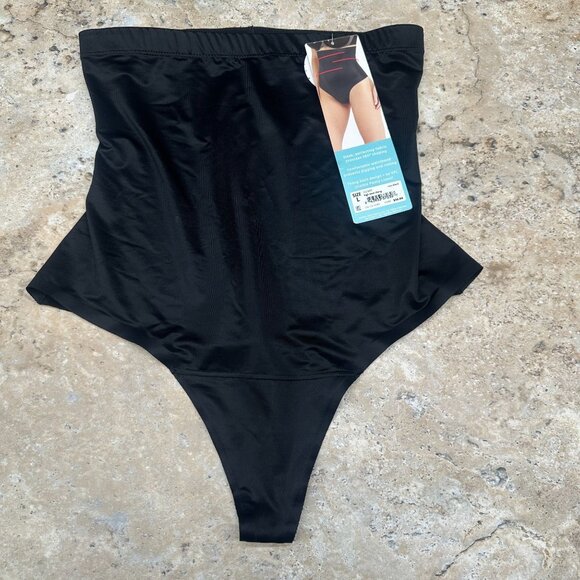 Assets by Spanx Women's High-Waist Shaping Thong Size L Black #10238R NWT - Picture 1 of 7